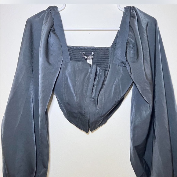 Urban Outfitters Balloon Sleeve Long Sleeve Cropped Corset Black - Picture 1 of 4